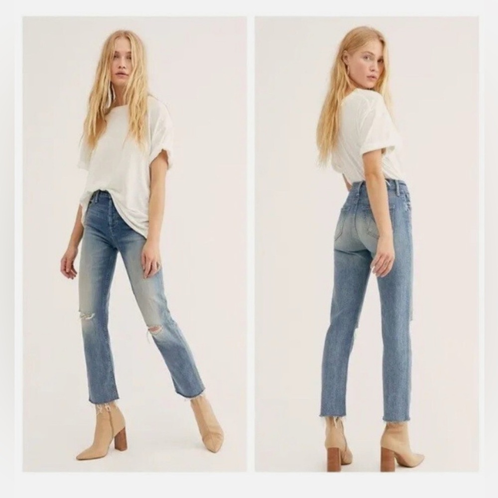 MOTHER Denim The Tomcat Ankle Fray Last Supper Destroyed Size 24 Straight Jeans